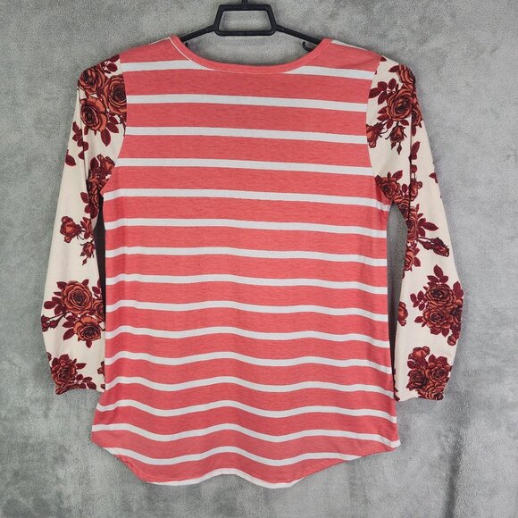 Womens Pink LuLaRoe Striped & Floral Top Long Sleeve Round Neck Size XL - Picture 5 of 8